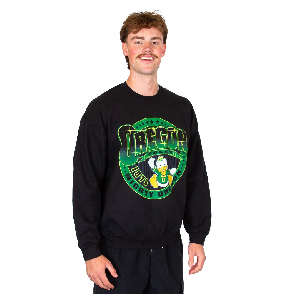Charging Duck, Blue 84, Black, Pullover, Cotton Blend, Men, Unisex, Mill dyed, Fleece, 90's style, Mighty Oregon, Sweatshirt, 985519